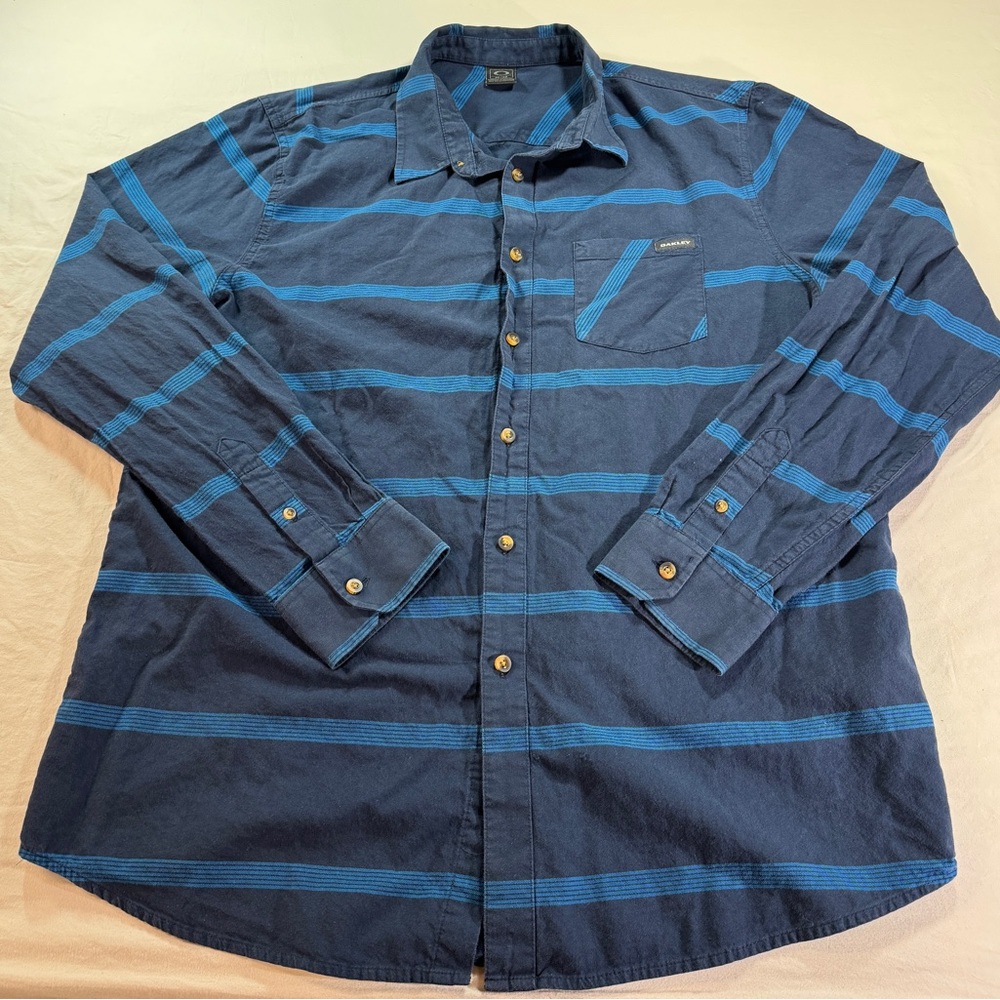 Oakley Long Sleeve Woven Blue Striped Button Shirt Men's XLarge
